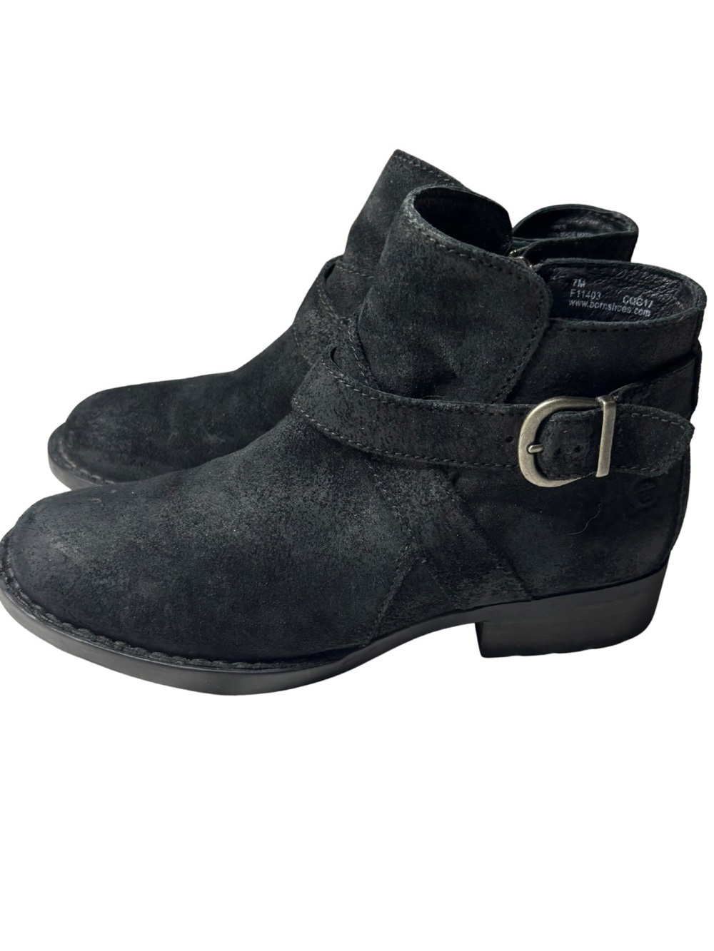 Born Black Suede Leather Buckle Ankle Booties Women’s Size 7M